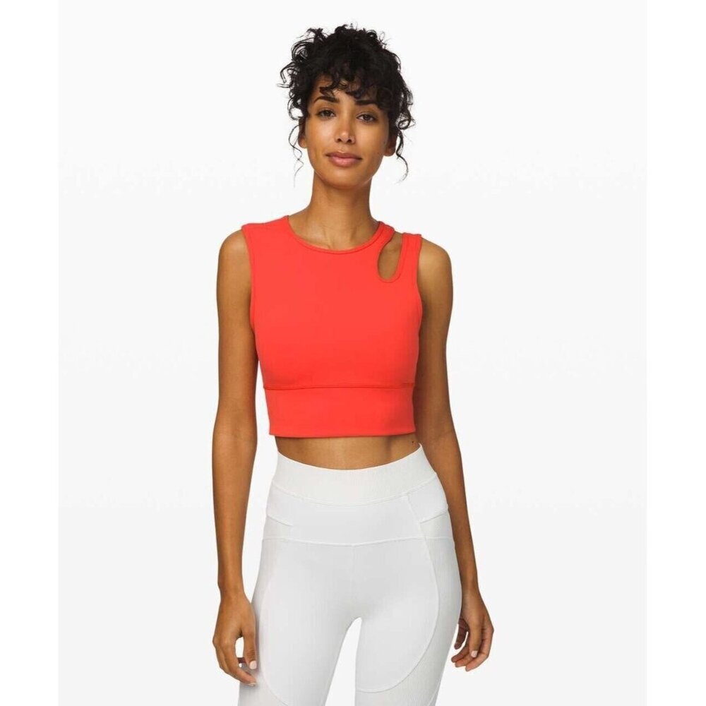 LULULEMON Mastered Motion Long Line Tank Top Size 4 Coral Red *No Removable Pads - Picture 1 of 12